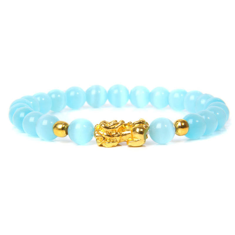 Pulsera de riqueza de obsidiana de Pixiu de la suerte FengShui de Buddha Stones - Ojo de gato azul (circunferencia de la muñeca: 15-16 cm) - image 4