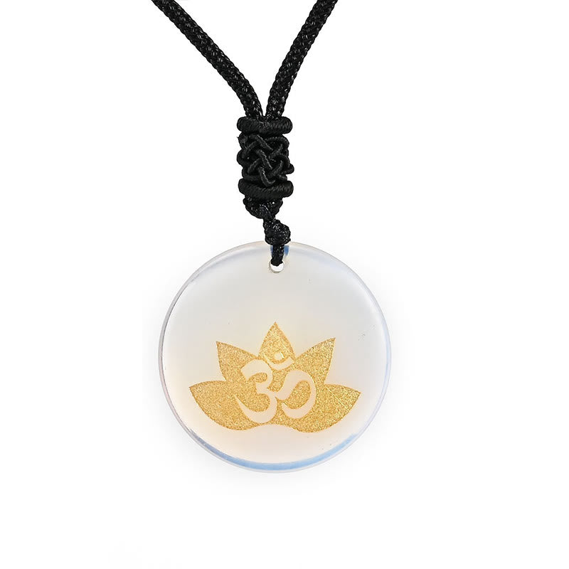 Buddha Stones OM símbolo de loto varios cristales amatista ojo de tigre colgante collar curativo