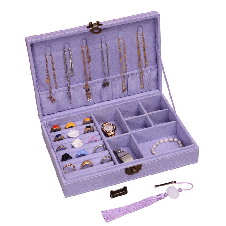 Caja organizadora de joyería de diseño Simple con Buddha Stones, caja de almacenamiento de joyería de franela de una sola capa con cerradura - Púrpura 28 cm x 19 cm x 6,5 cm - image 20