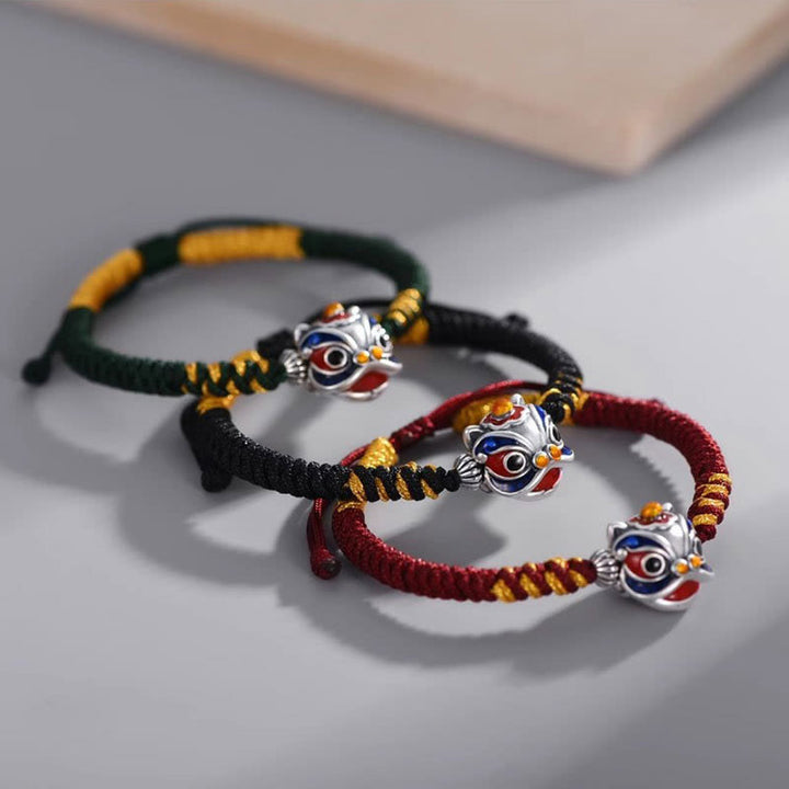Pulsera de hilo trenzado de la suerte del león danzante hecho a mano con Buddha Stones