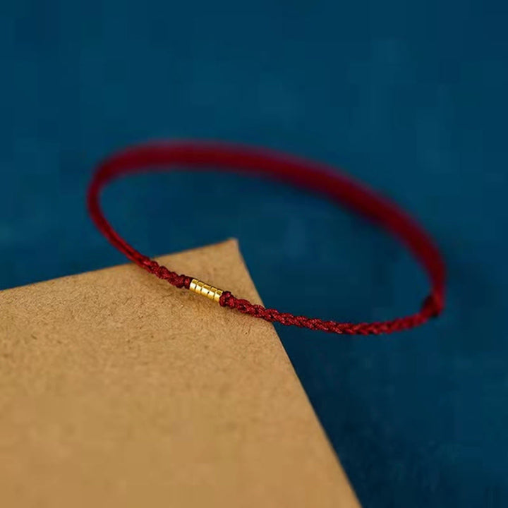 Tobillera de pulsera de hilo trenzado con cuentas doradas de la suerte de plata de ley 925 con Buddha Stones