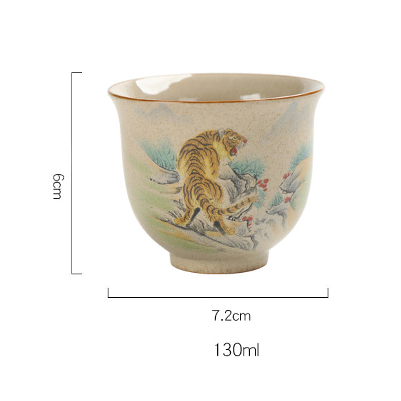 Taza de té de cerámica del zodíaco chino, 12 Buddha Stones, taza de té de Kung Fu, 130ml