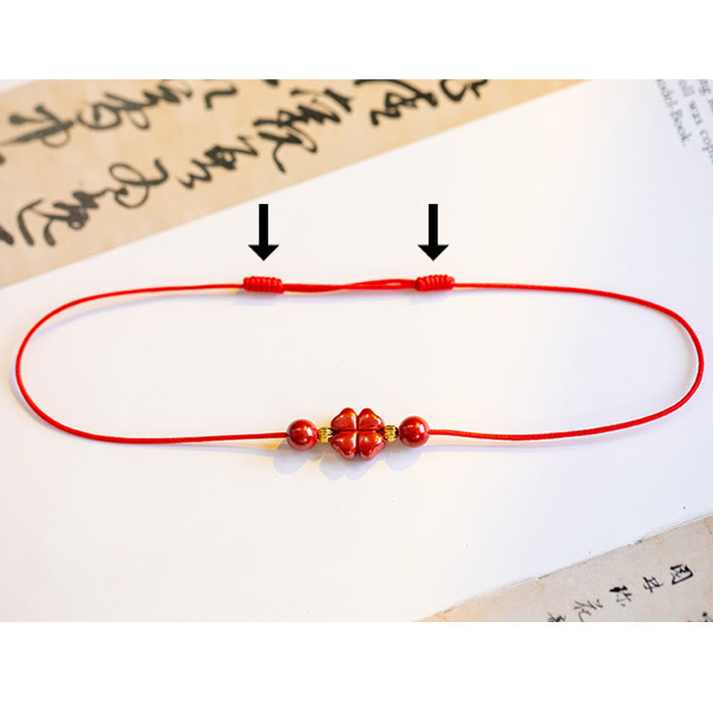 Pulsera tobillera con Buddha Stones, trébol de cuatro hojas, cinabrio, bendición, calma