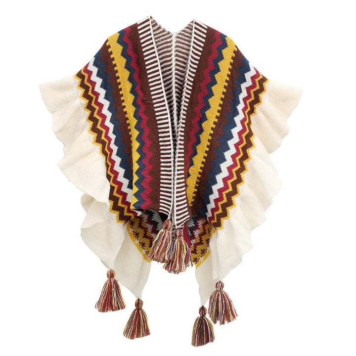 Mantón tibetano de Buddha Stones, bufanda de viaje acogedora de invierno con borlas de línea ondulada a rayas coloridas