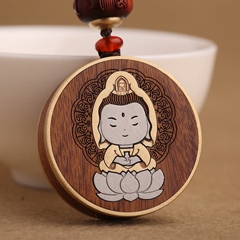 Buddha Stones, madera de ébano, palisandro, Buda Avalokitesvara Om Mani Padme Hum Balance, decoración para llavero de coche
