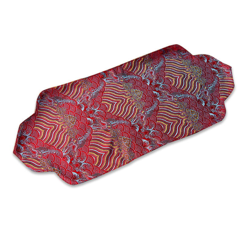 Tapete para taza con bordado de brocado de flor de ciruelo de bambú, posavasos para taza de té, Buddha Stones, ola de mar, tapete para té Kung Fu