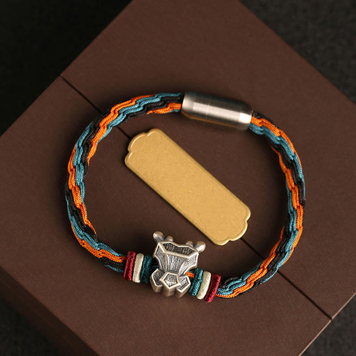 Pulsera de cuerda con nudo de reencarnación colorida, protección del zodiaco chino, Año del Dragón, plata de ley 999 hecha a mano con Buddha Stones
