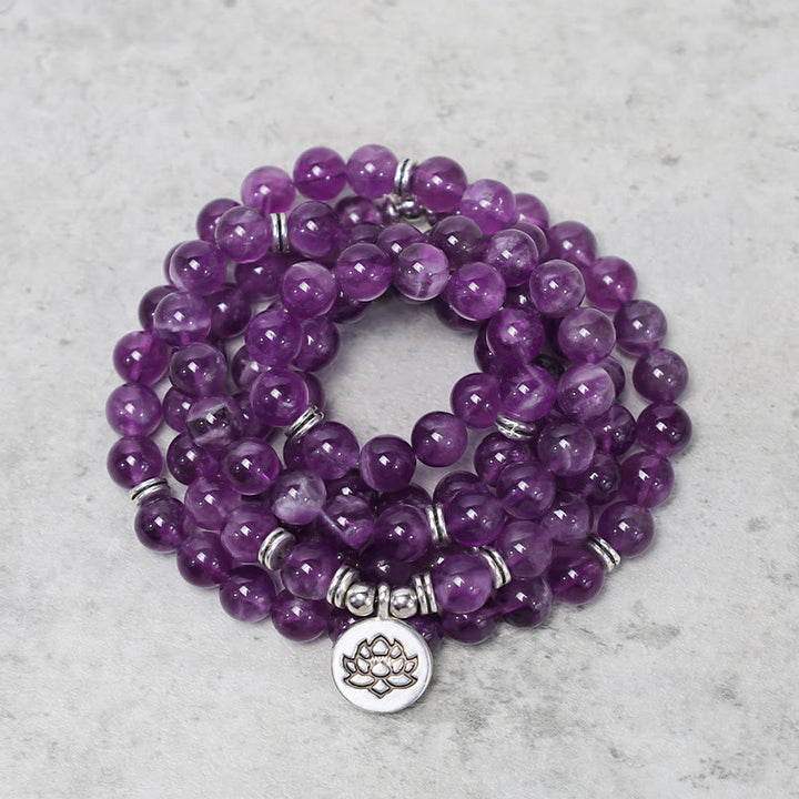 Pulsera Mala de Purificación de Amatista Natural con Buddha Stones