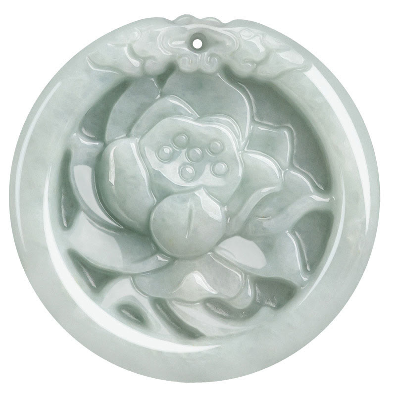 Colgante de collar de prosperidad tallada con flor de loto de jade natural con Buddha Stones - image 11
