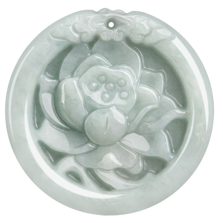 Colgante de collar de prosperidad tallada con flor de loto de jade natural con Buddha Stones - image 11