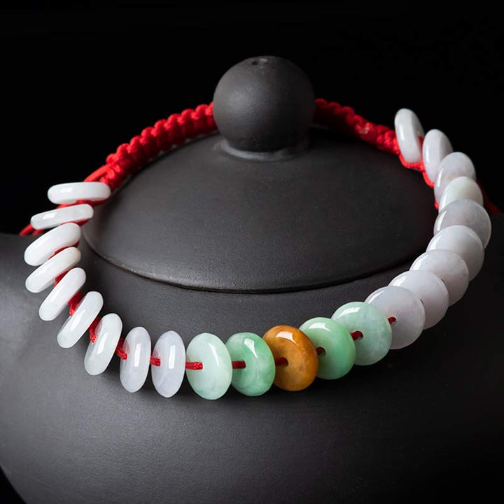Pulsera de tejido de hilo rojo de la suerte de jade redondo con Buddha Stones