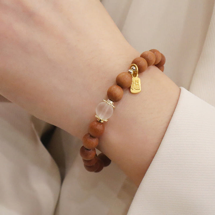 Pulsera de protección con dije de personaje Fu de ojo de gato de sándalo con Buddha Stones