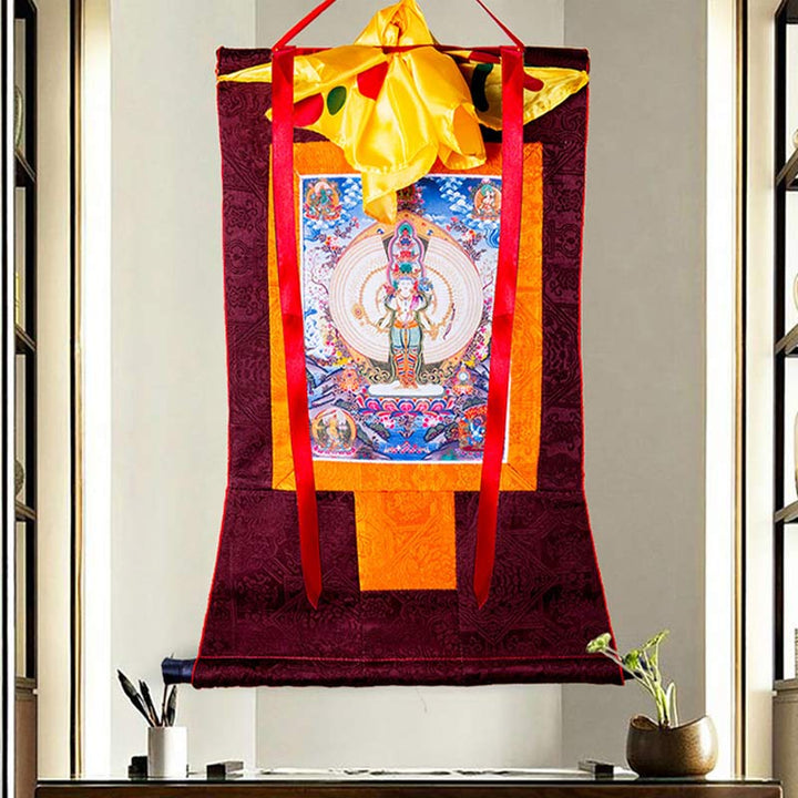 Buddha Stones tibetanas de mil manos Avalokitesvara enmarcadas decoración de bendición Thangka