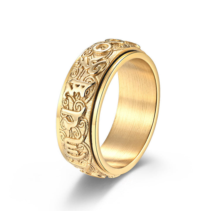 Anillo de acero de titanio con Buddha Stones, seis palabras verdaderas, equilibrio tranquilo