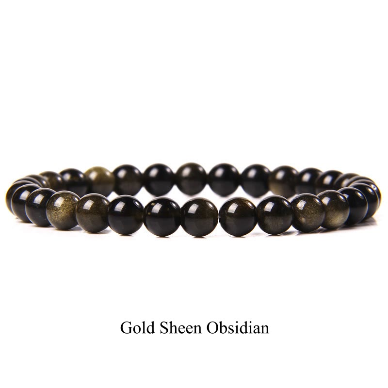 Pulsera de cuentas curativas de cuarzo con piedra natural de piedras de Buddha Stones - 8 mm - Obsidiana con brillo dorado - image 9