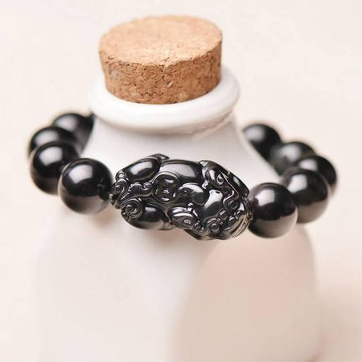 Pulsera de riqueza de obsidiana FengShui PiXiu con Buddha Stones