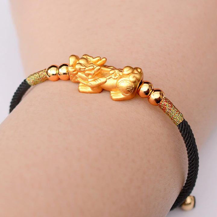 Pulsera de hilo rojo de la suerte PiXiu chapada en oro de 24 quilates con Buddha Stones - Cordón negro (dorado) (circunferencia de la muñeca: 12-19 cm) - Plata de ley 999 - image 17