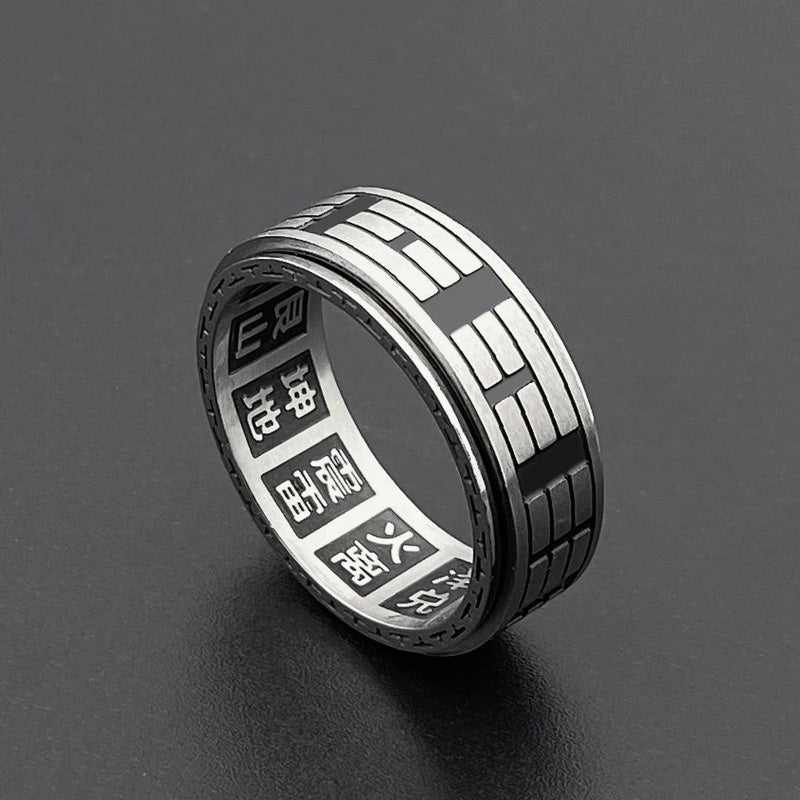 Anillo giratorio de equilibrio de acero titanio Bagua Yin Yang con Buddha Stones