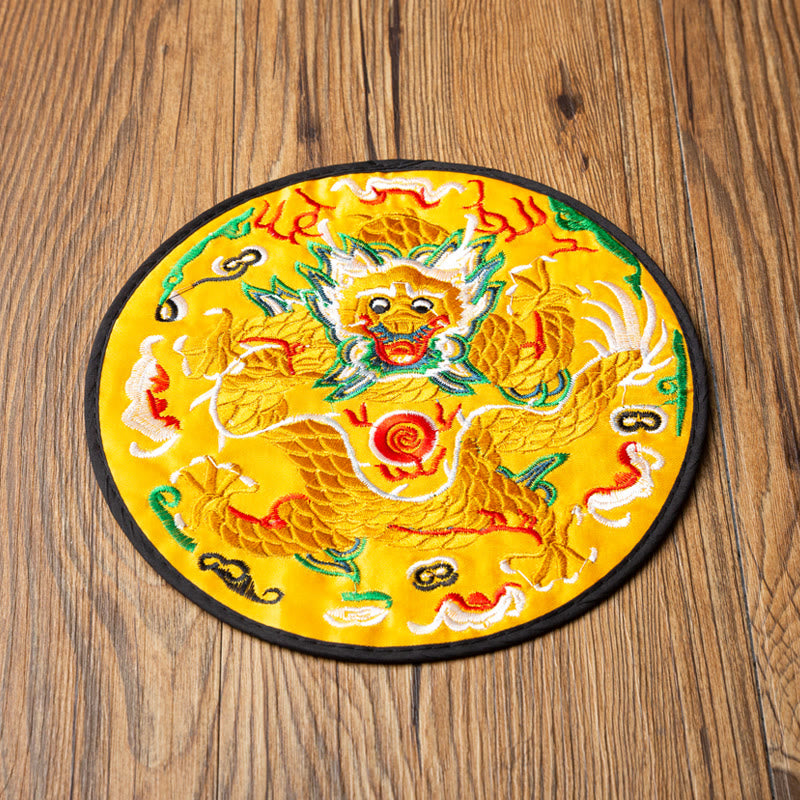 Tapete para taza de Bordado de dragón con Buddha Stones, posavasos para taza de té, tapete para té de Kung Fu