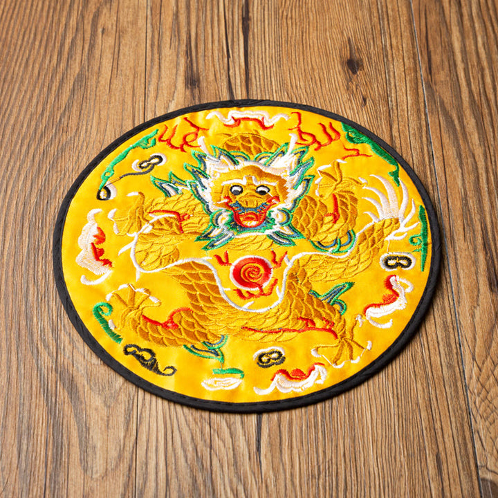 Tapete para taza de Bordado de dragón con Buddha Stones, posavasos para taza de té, tapete para té de Kung Fu