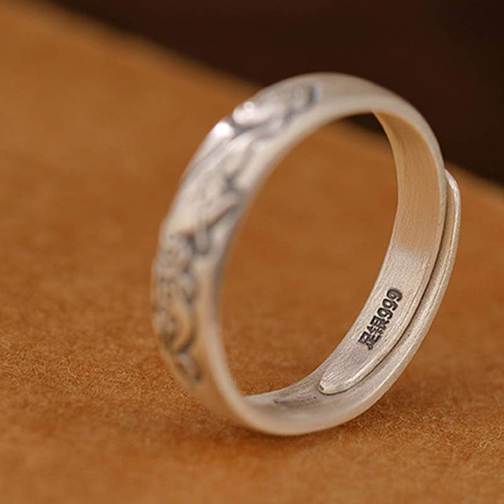 Anillo de iluminación de flor de peonía de loto de plata de ley 999