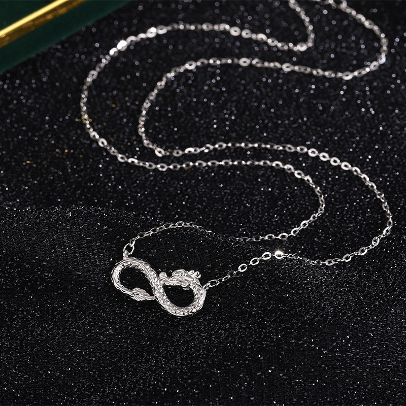 Colgante de plata de ley 999 con Buddha Stones, diseño del año del dragón, con nudo sin fin