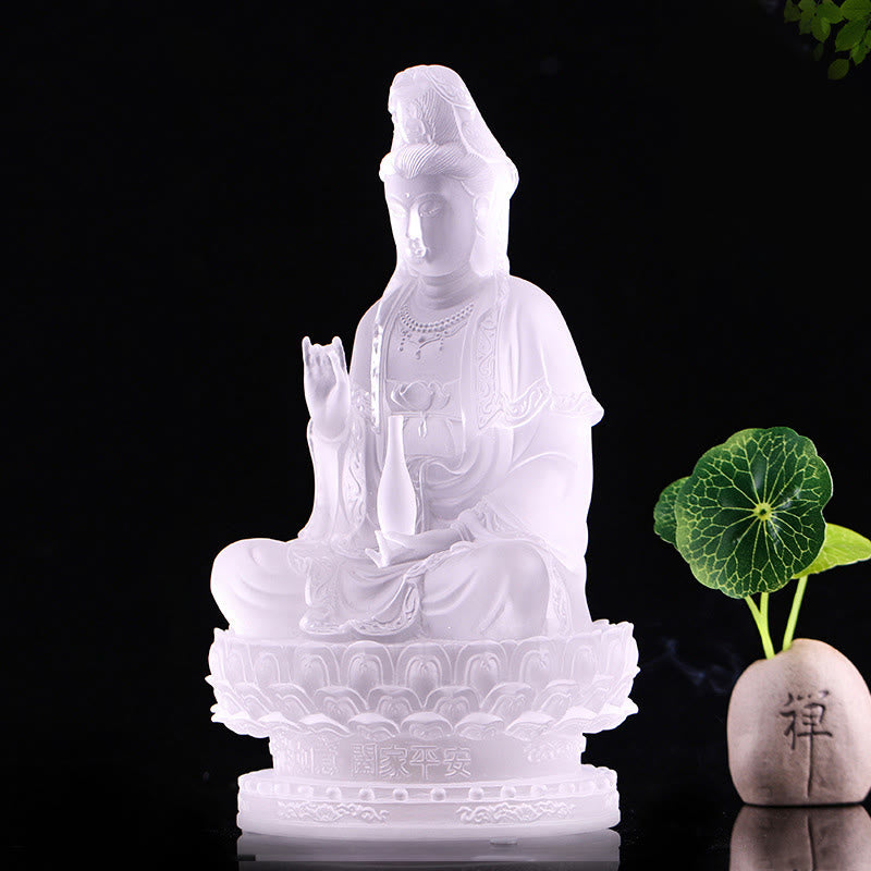Buddha Stones Kwan Yin Avalokitesvara, estatuilla hecha a mano, pieza de arte de cristal Liuli, estatua de riqueza, decoración para el hogar