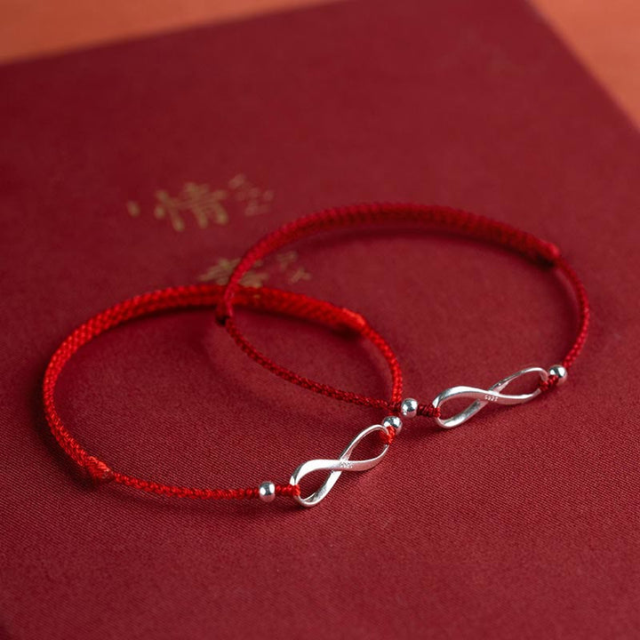 Pulsera tobillera de hilo rojo de la suerte con protección de nudo infinito de plata de ley 925 con Buddha Stones