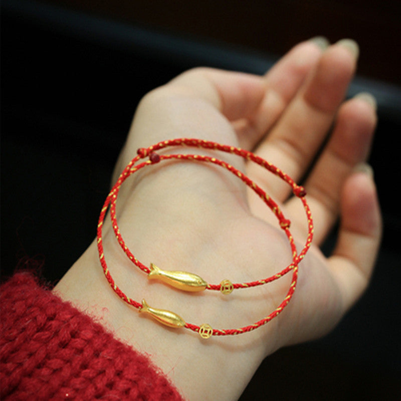 Pulsera trenzada de la suerte y la riqueza de los peces Koi chapada en oro de 14 quilates con Buddha Stones