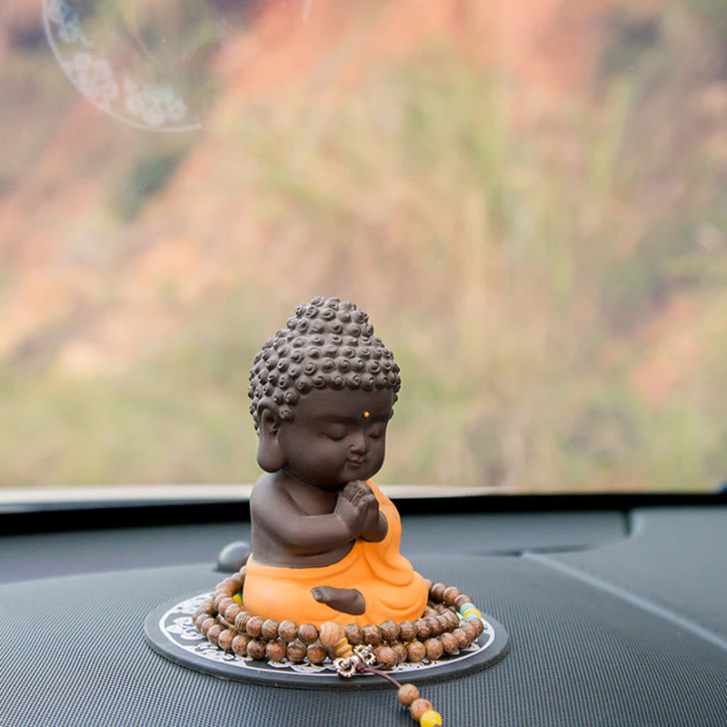 Buddha Stones Pequeño Buda Serenidad Arcilla Púrpura Decoración de Escritorio para el Hogar