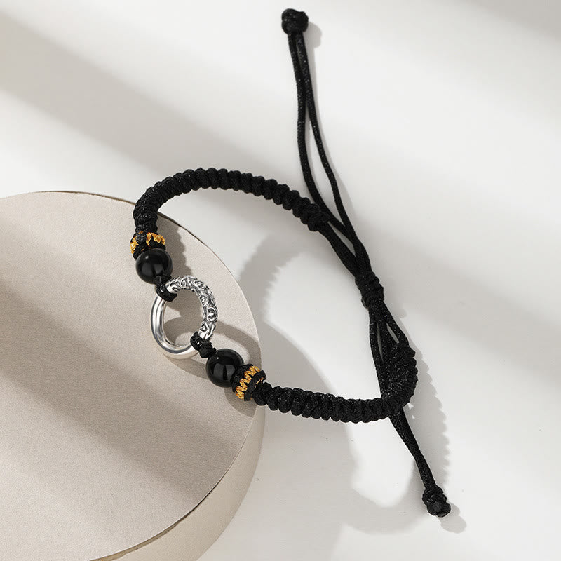 Pulsera trenzada de plata de ley 925 con Buddha Stones , hebilla de la paz, nubes propicias, fortuna