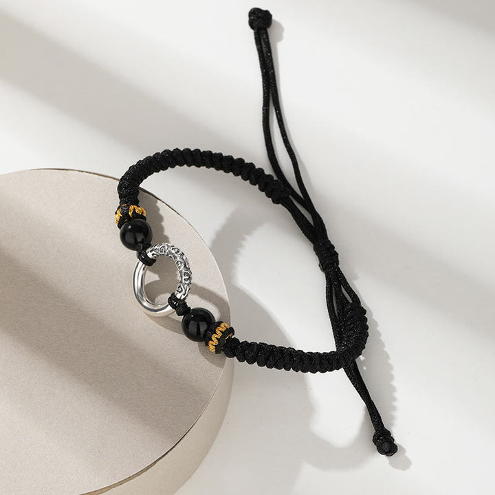 Pulsera trenzada de plata de ley 925 con Buddha Stones , hebilla de la paz, nubes propicias, fortuna
