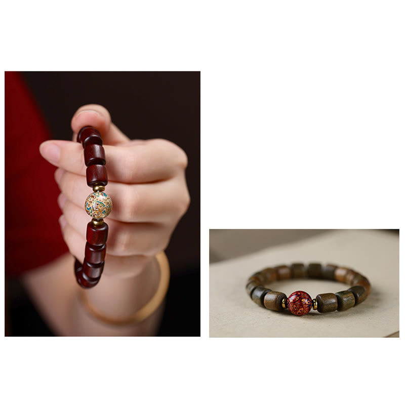 Pulsera de la paz con cuentas de laca de sándalo rojo de hoja pequeña de sándalo verde natural con Buddha Stones