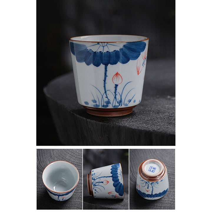 Tazas de té de cerámica de bambú con hojas de flor de loto y Buddha Stones, tazas de té de Kung Fu