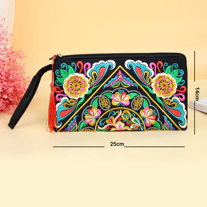 Cartera de compras con bordado de flores de Buddha Stones, dragón, mariposa, cosmos