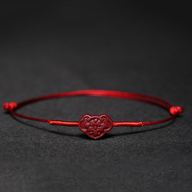 Pulsera trenzada hecha a mano con Buddha Stones, flor de ciruelo, trébol de cuatro hojas, PiXiu, loto, pez Koi, cinabrio