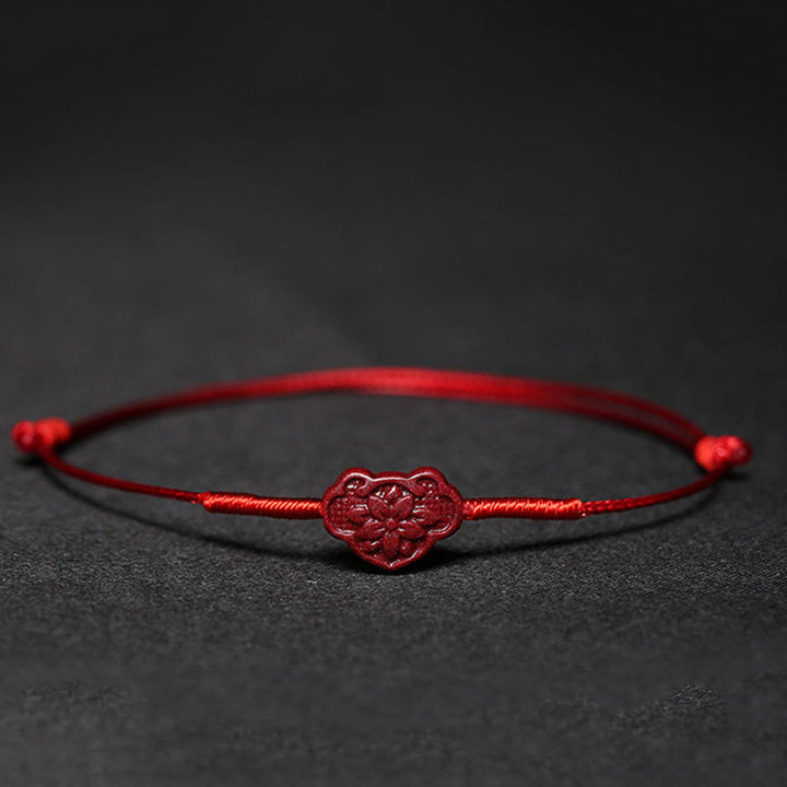 Pulsera trenzada hecha a mano con Buddha Stones, flor de ciruelo, trébol de cuatro hojas, PiXiu, loto, pez Koi, cinabrio