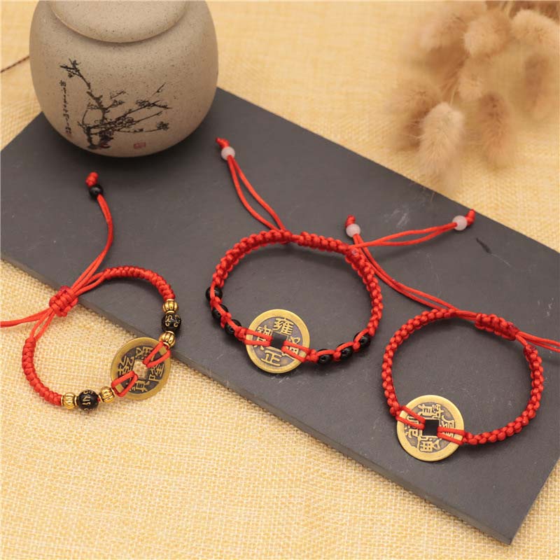 Pulsera de tejido de hilo rojo de la fortuna de la moneda de cobre de las Buddha Stones