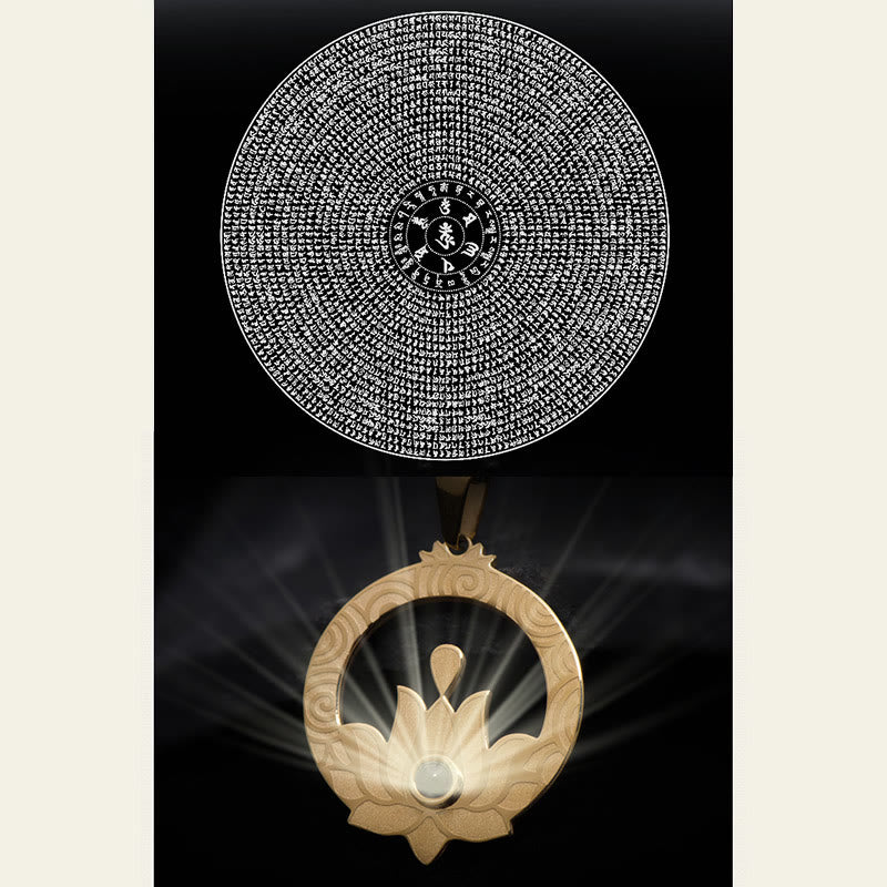 Buddha Stones loto titanio acero iluminación proyección Shurangama Mantra collar colgante