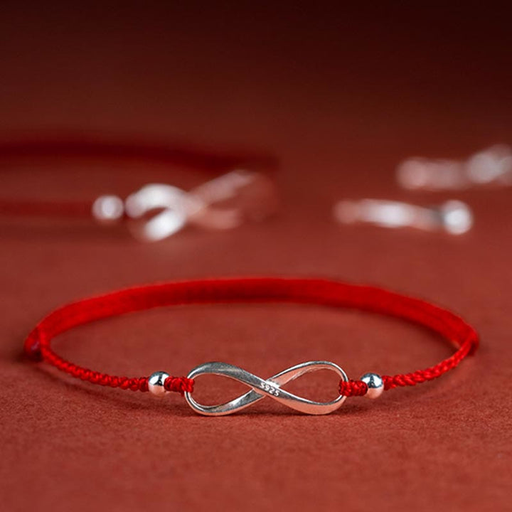 Pulsera tobillera de hilo rojo de la suerte con protección de nudo infinito de plata de ley 925 con Buddha Stones