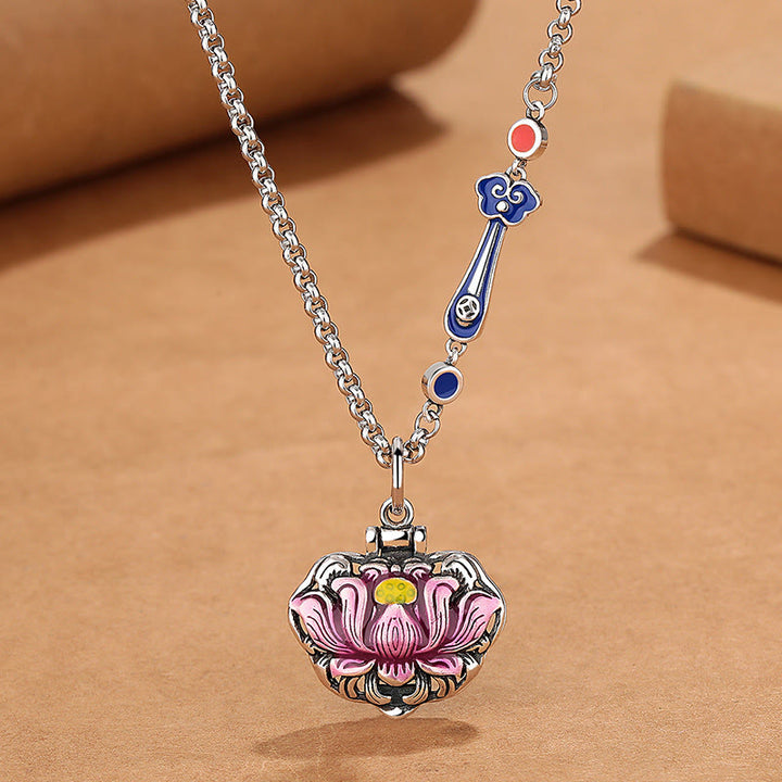 Colgante de collar con colgante de loto de cobre tibetano, Buddha Stones, suerte, nuevo comienzo