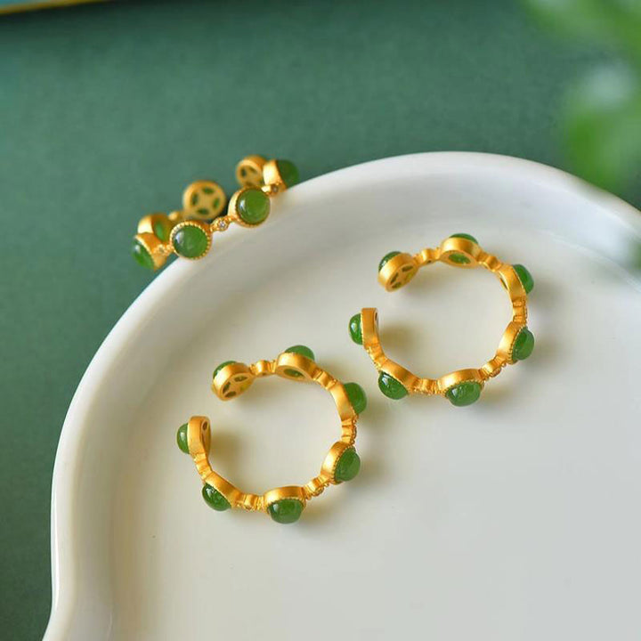 Anillo ajustable calmante curativo de jade cian con Buddha Stones
