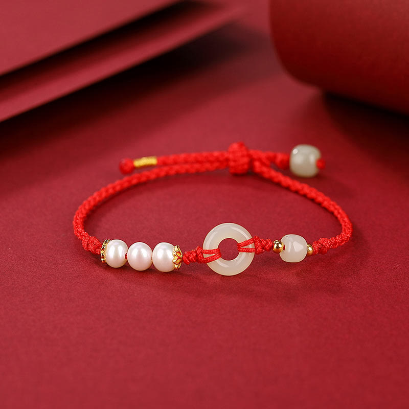 Pulsera de la suerte con perlas y hebilla de la paz de jade hetiano chapado en plata de ley 925 con Buddha Stones