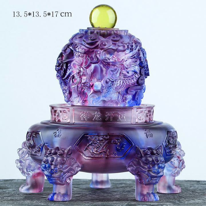 Buddha Stones Feng Shui dragón auspicioso hecho a mano Liuli cristal giratorio pieza de arte suerte decoración de la Oficina del hogar