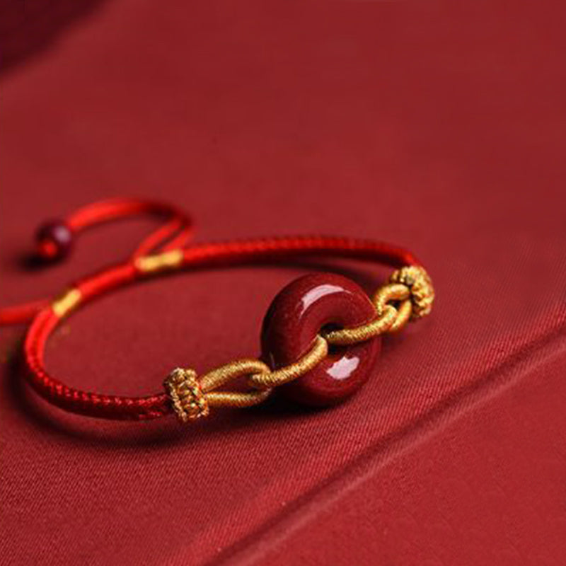 Pulsera de cuerda trenzada con hebilla de paz de cinabrio hecha a mano con Buddha Stones