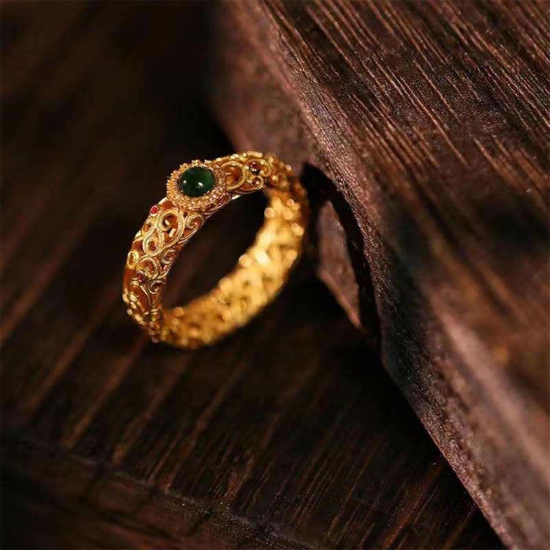 Anillo de la suerte del éxito del jade cian de plata de ley 925 con Buddha Stones