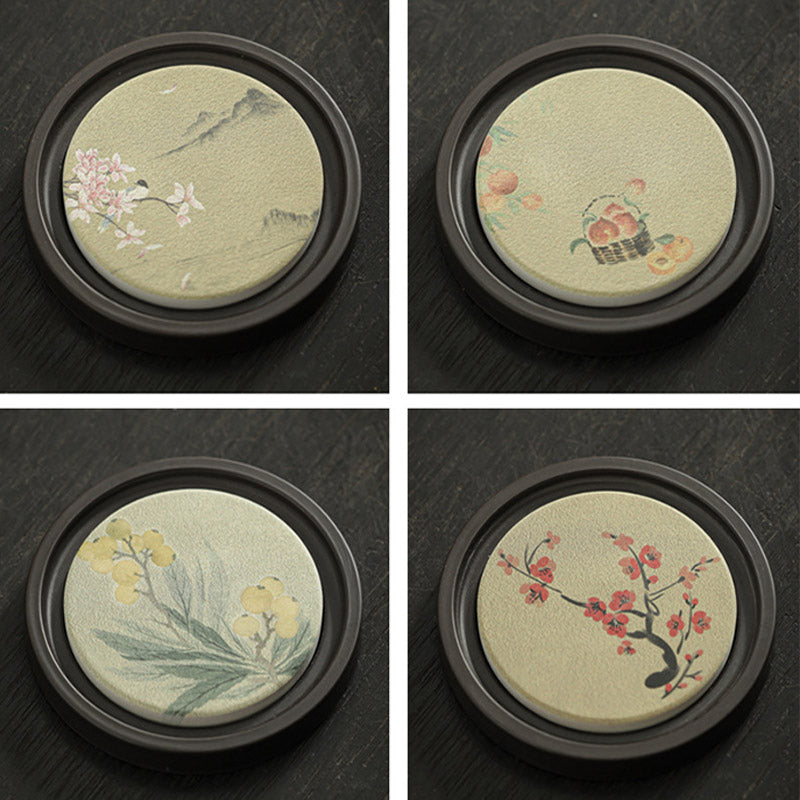 Buddha Stones, flor de ciruelo, corazón de melocotón, Sutra, níspero, Magnolia, caqui, tapete para Taza de cerámica, posavasos, tapete para té Kung Fu