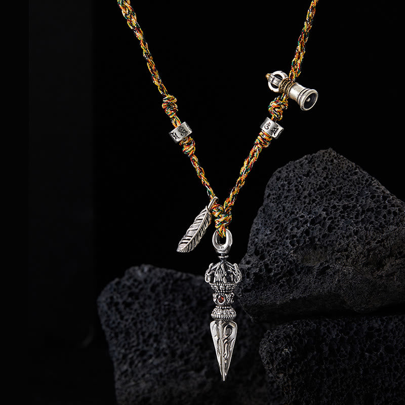Colgante de plata de ley 925 hecho a mano tibetano Dorje Vajra Om Mani Padme Hum pluma fuerza collar colgante - image 2