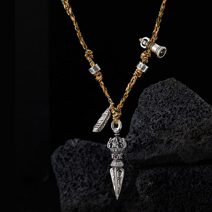 Colgante de plata de ley 925 hecho a mano tibetano Dorje Vajra Om Mani Padme Hum pluma fuerza collar colgante - image 2
