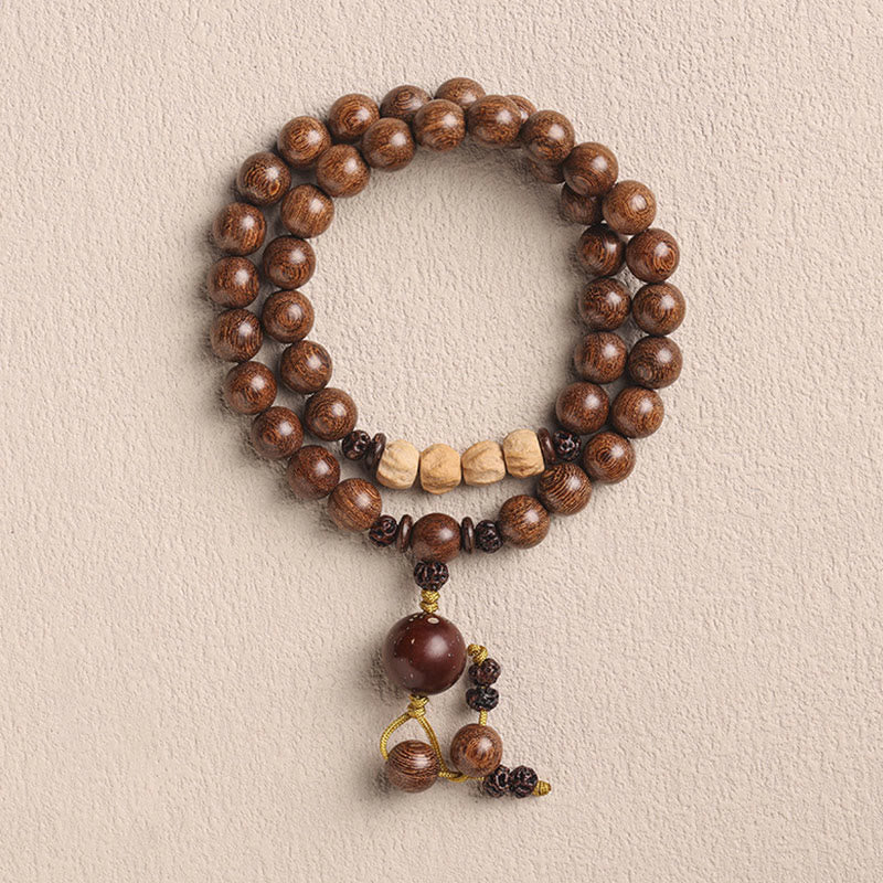 Pulsera de doble envoltura con Buddha Stones , sándalo, hoja pequeña, sándalo rojo, purificación de semillas Bodhi